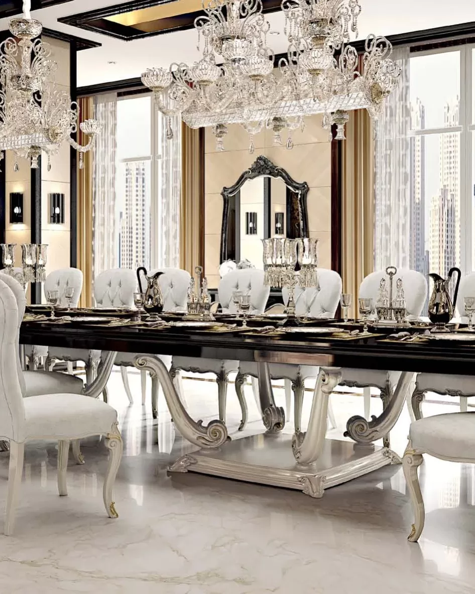 Opera Carved Extendable Rectangular Table with Two 50 cm Leaves, closed 500 cm by Francesco Pasi, classic dining room