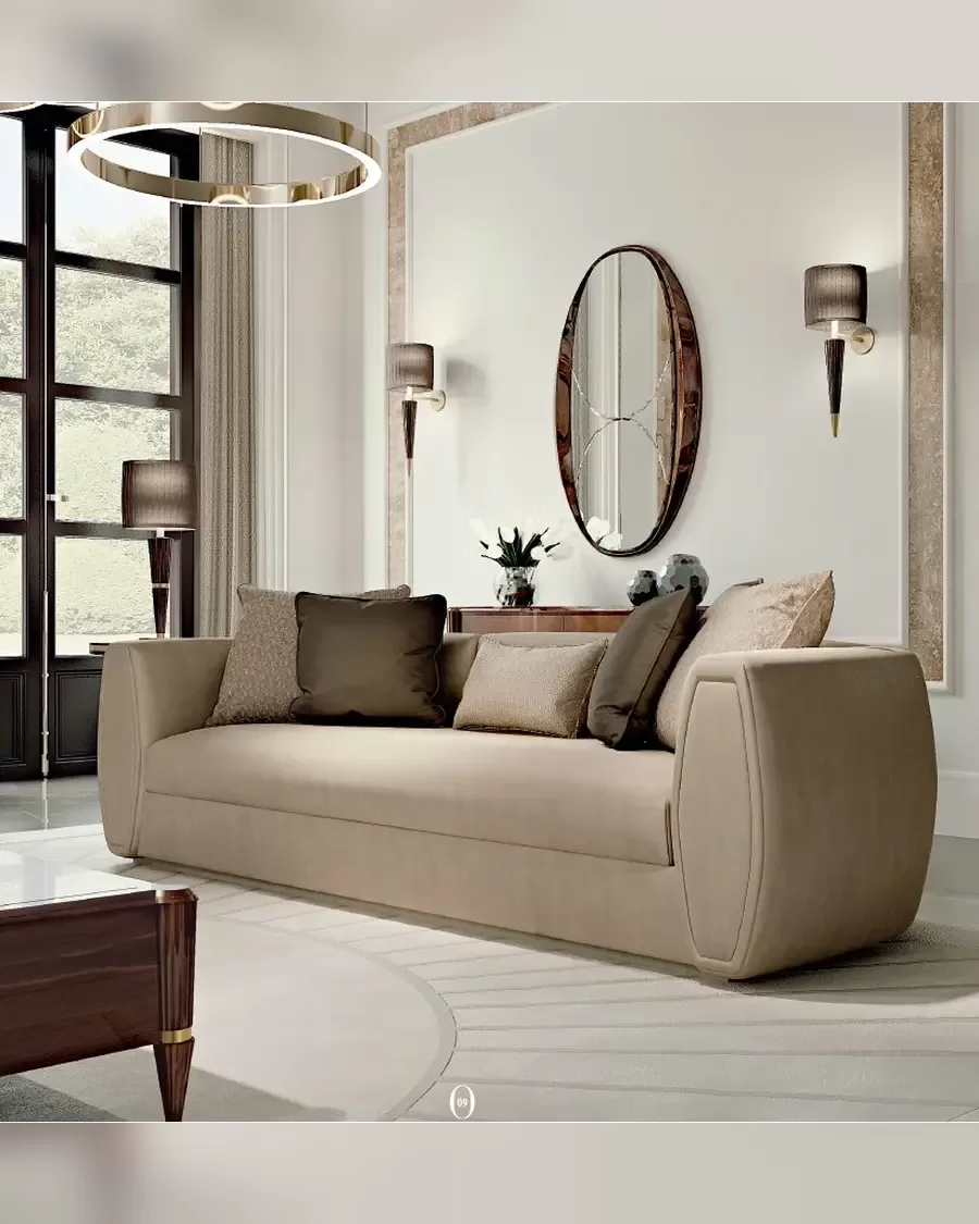 Ellipse Sofa with Rounded Arms by Francesco Pasi, sofa facing a luxury coffee table