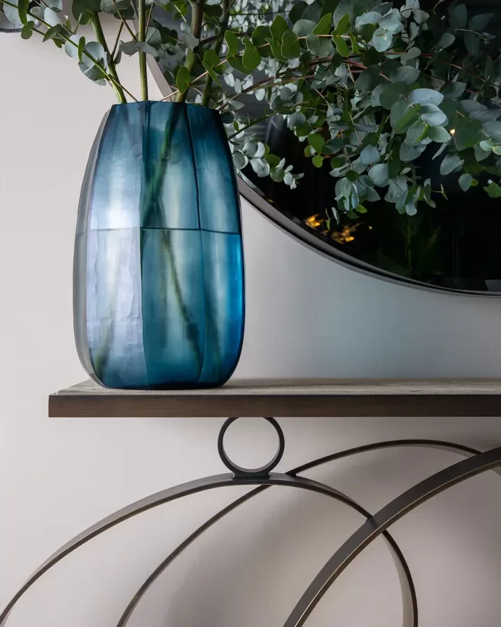 Rodin Console Table by Cantori, entryway table 154 cm with a marble or smoky mirror top