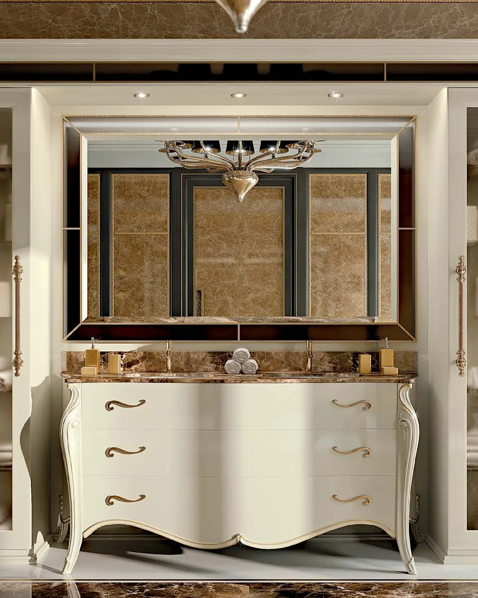 Opera Double Bathroom Cabinet by Francesco Pasi, carved cabinet in the line of an Opera console