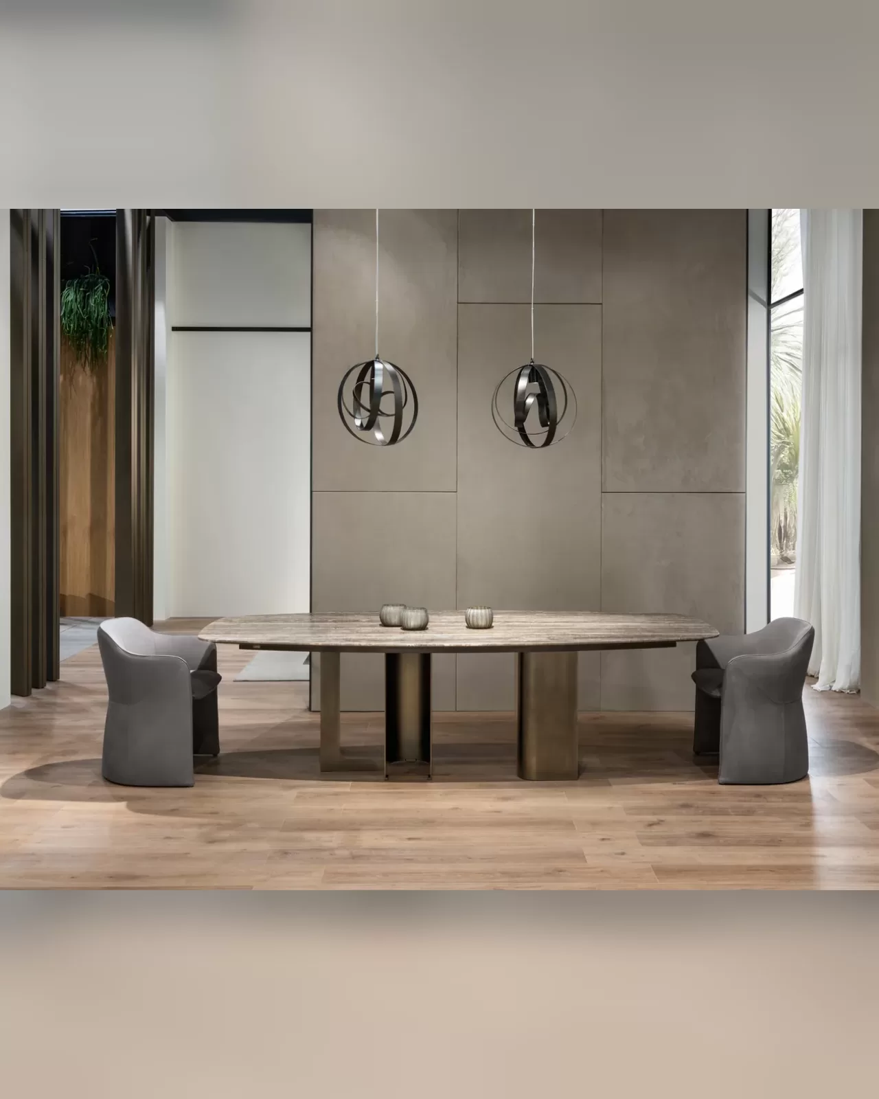 Mirage 2 Dining Table by Cantori, shaped dining room table on a curved steel base