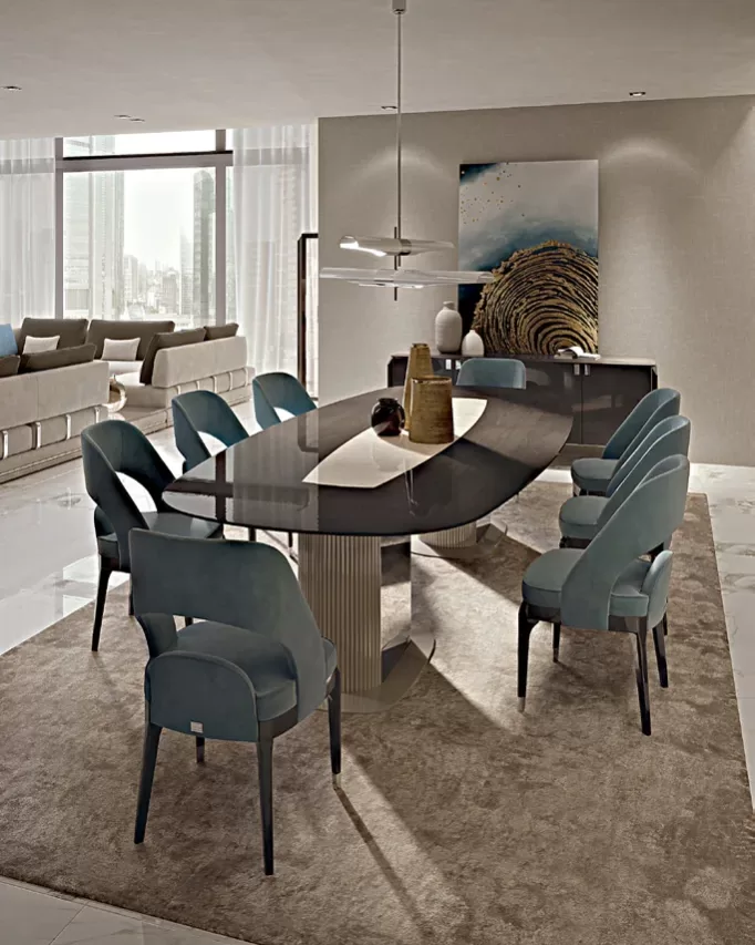 Icon Barrel-Shaped Table, Single Base by Francesco Pasi, walnut dining table 240 cm long