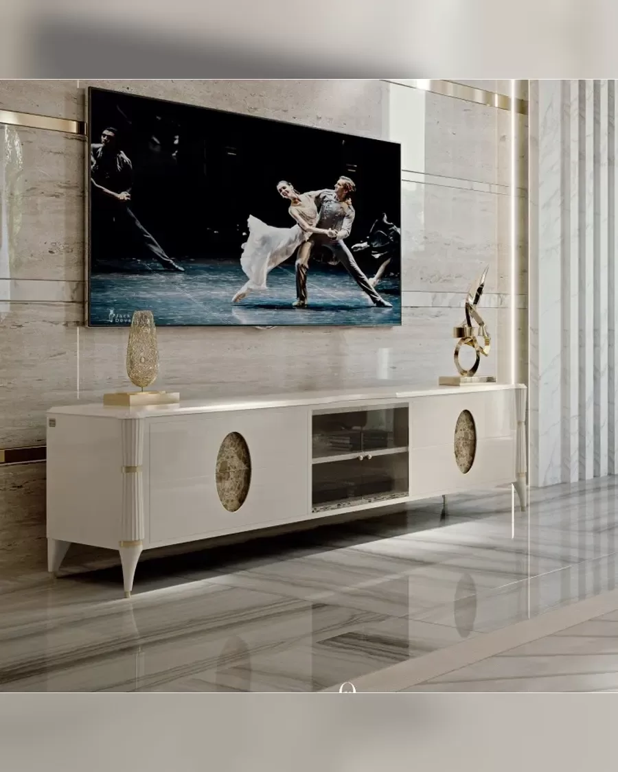 Ellipse TV Base with Marble Ovals by Francesco Pasi, Italian living room furniture