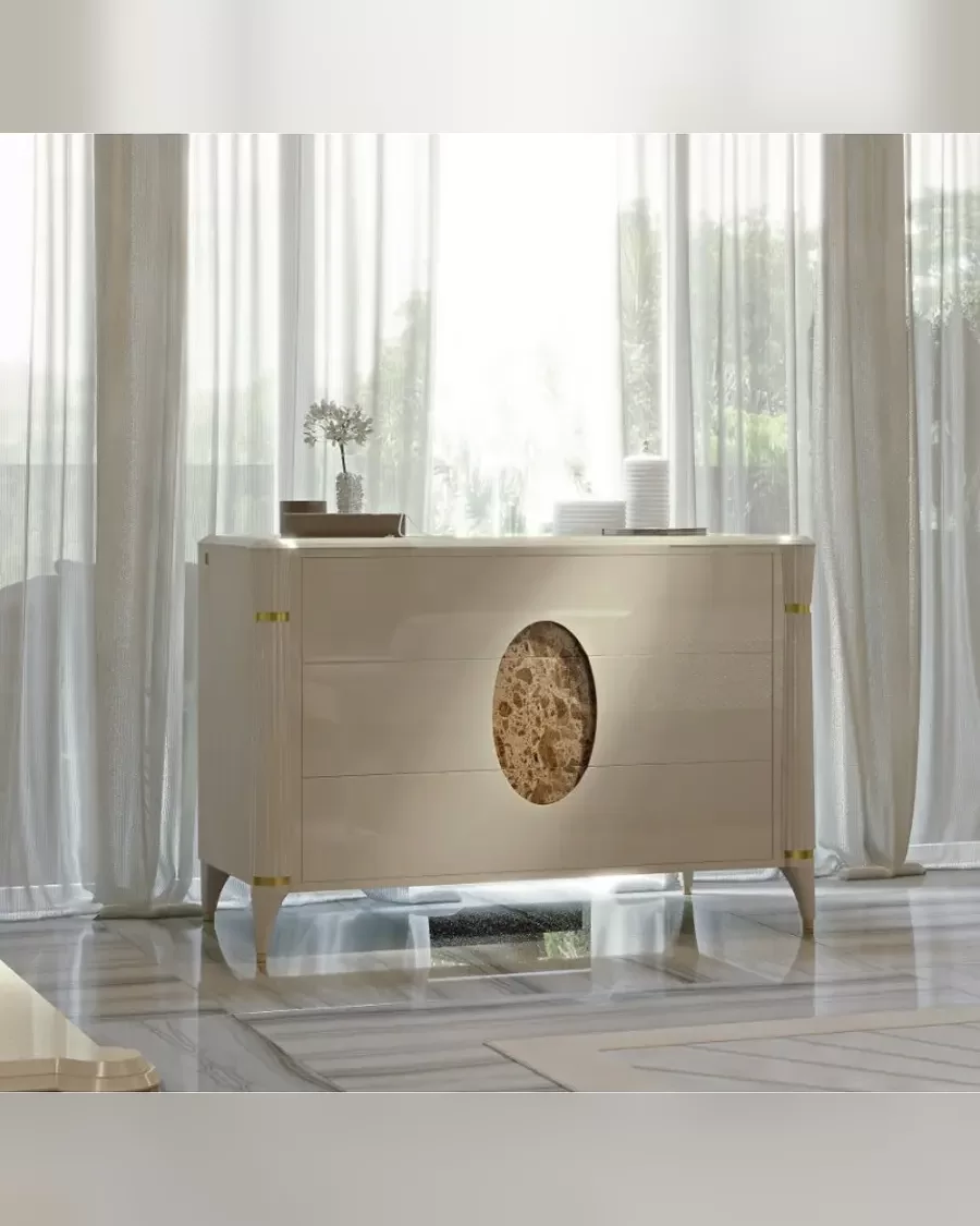 Ellipse Chest of Drawers, dresser in the finish of the bedside tables