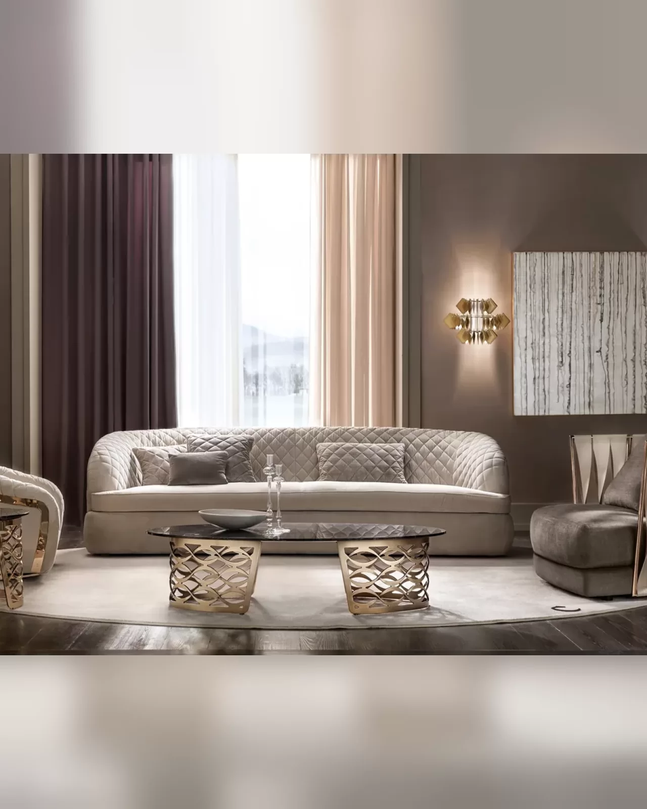 Isidoro luxury oval coffee table by Cantori, 143 cm long, in a high-end Italian living room setting