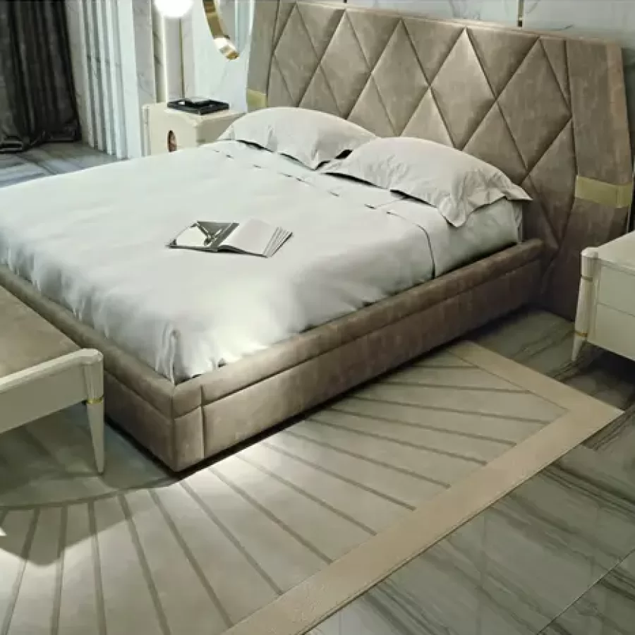 Ellipse Bed with Quilted Headboard by Francesco Pasi, luxury bedroom furniture