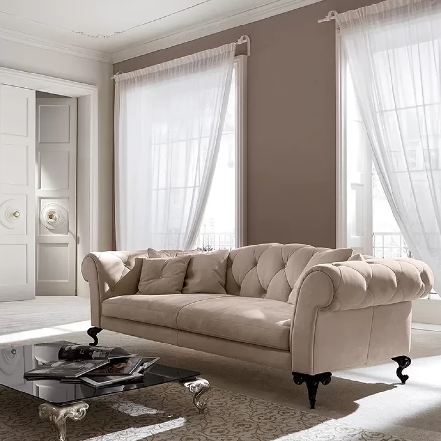 George Sofa by Cantori, made to order in Italy, tufted sofa, 250 cm wide