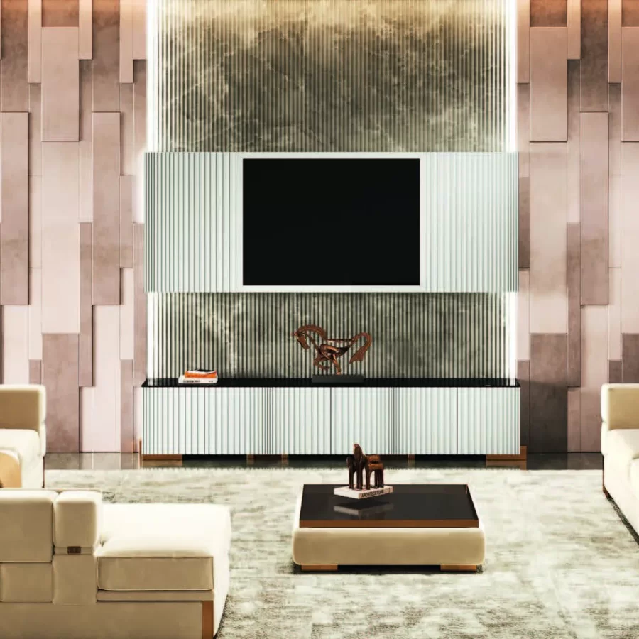 Condrite TV Wall Panel by Epoque, Italian furniture company for the living room, with LED lighting