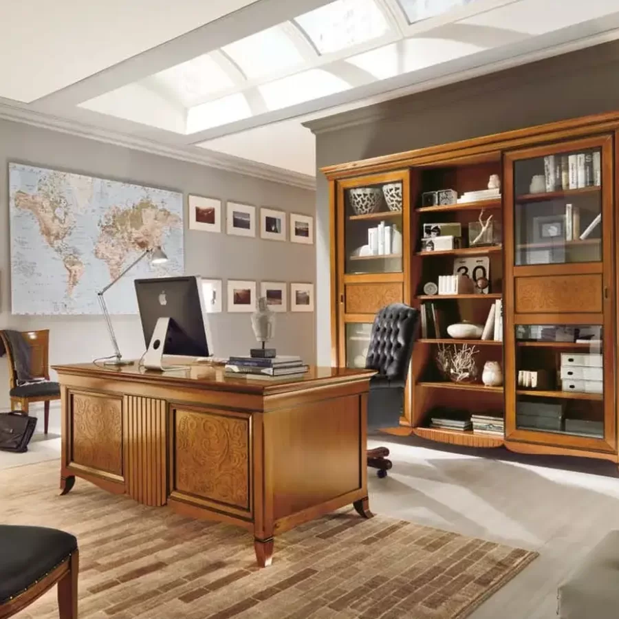 New Deco Bookcase, Sliding Glass Doors by Francesco Pasi, wooden bookshelf, 257 cm wide
