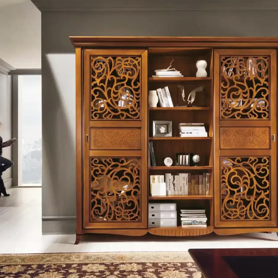 New Deco Bookcase, Sliding Fretwork Doors by Francesco Pasi, bookcase, 257 cm wide