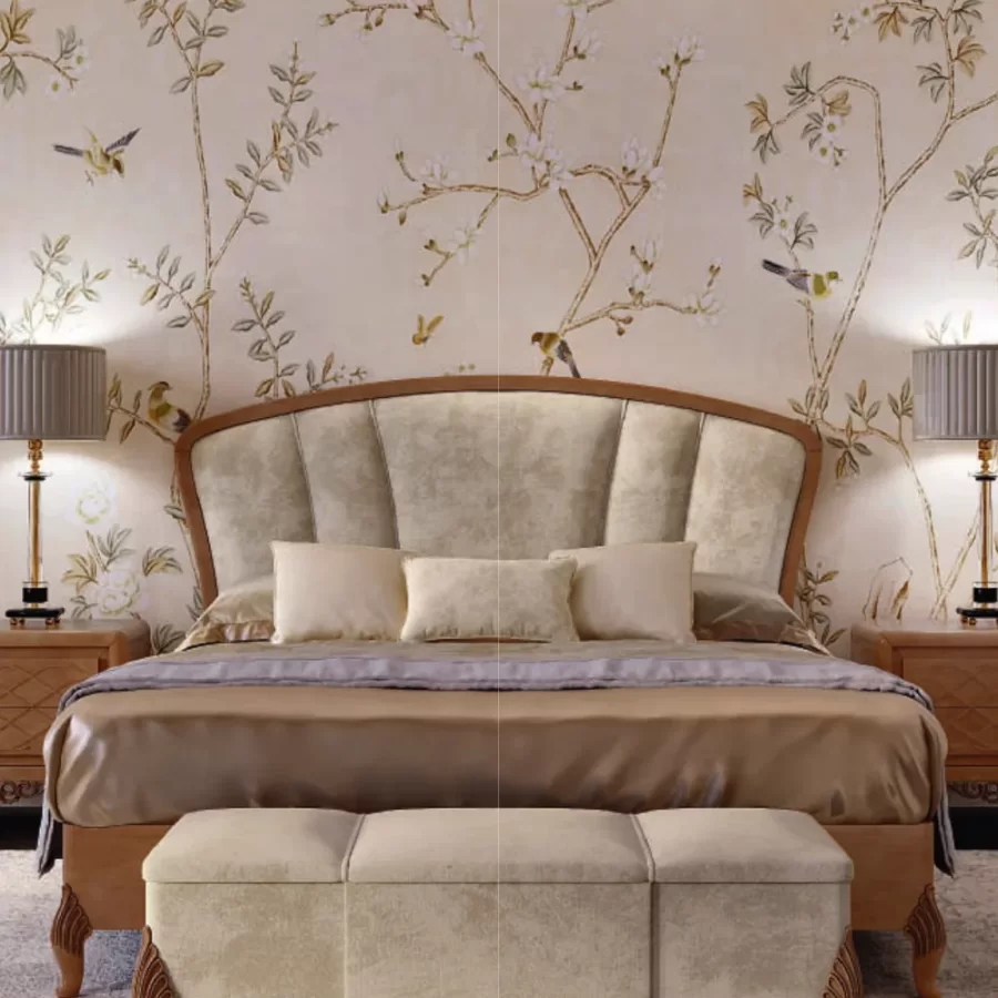 Ocean Arched Bed, Wood Frame, Hand-carved legs by Francesco Pasi, luxury bedroom furniture