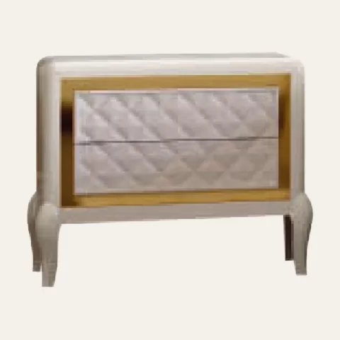 Ocean Nightstand, Hand-quilted rhombus-pattern facade, Smooth legs