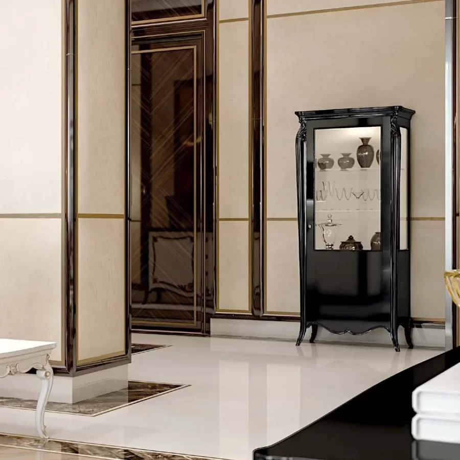 Opera Shaped Silver Cabinet, Flat Doors, 1 Door by Francesco Pasi, dining room furniture, 97 cm wide