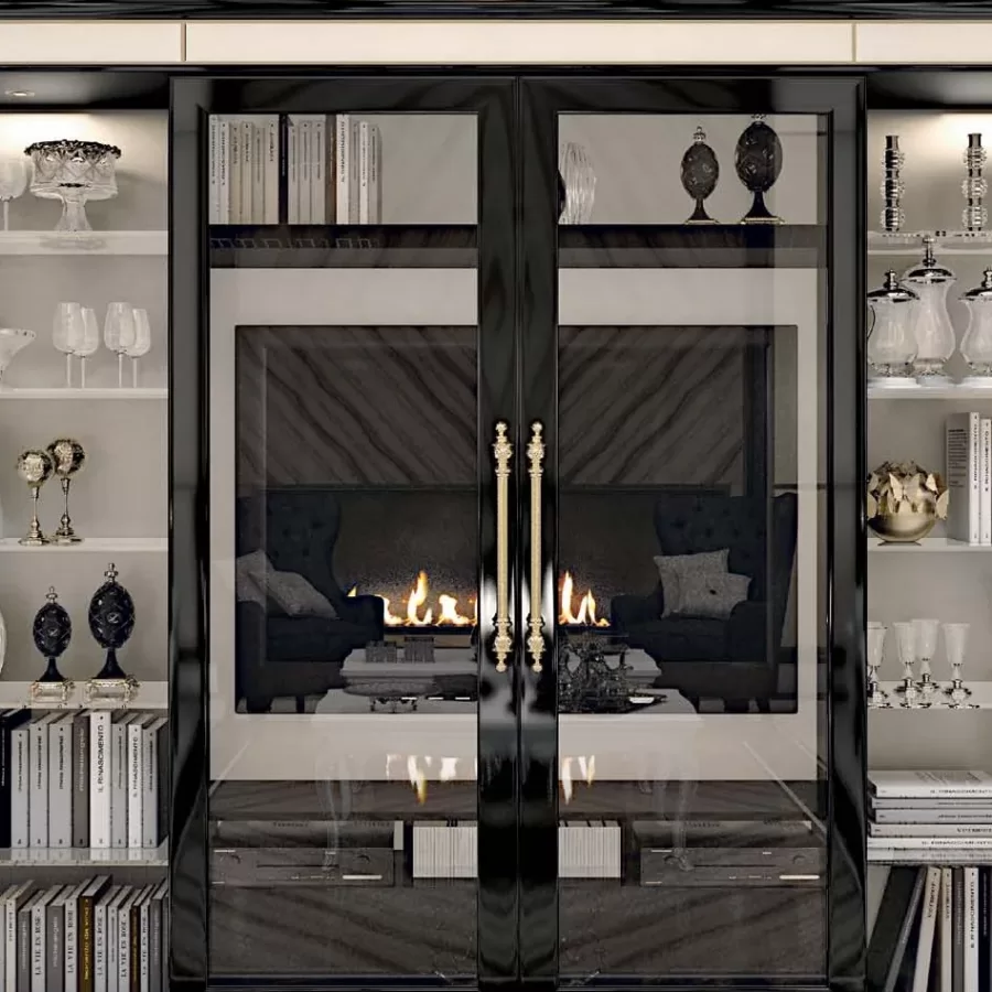 Opera Sliding-Door Wall Unit with Metal Inserts by Francesco Pasi, wall unit for living room, 343 cm wide