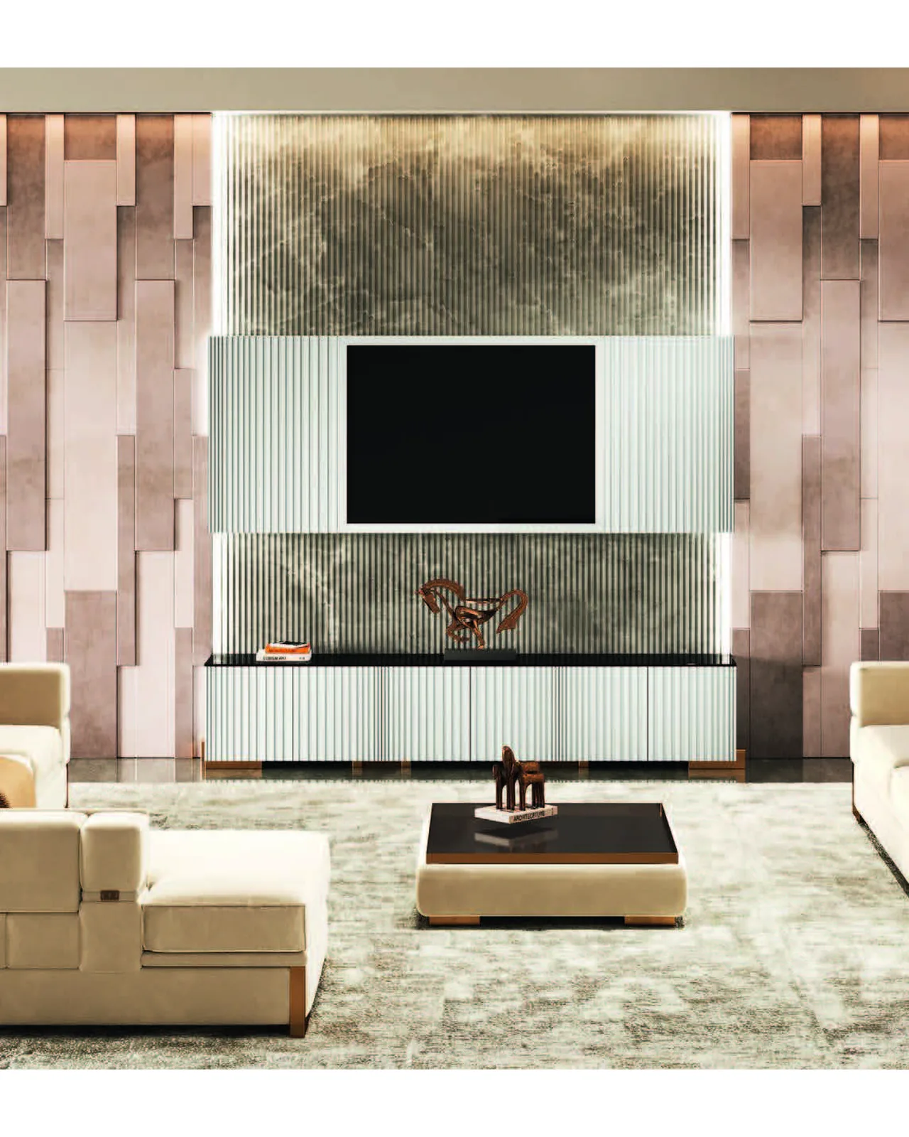 Condrite TV Wall Panel by Epoque, Exence Expanse collection, Italian TV wall panel in a modern living room, photo 1 of 2