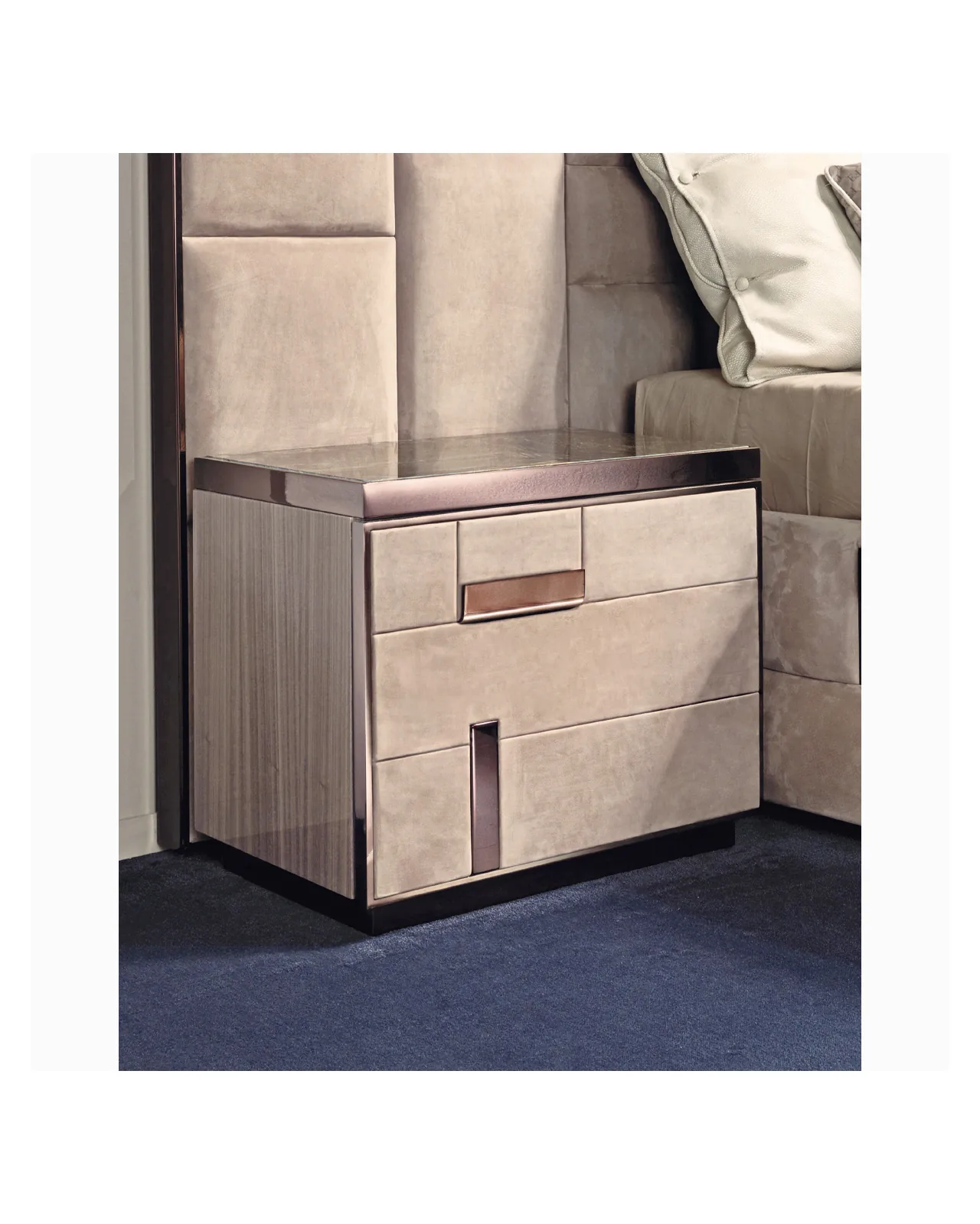Cromo Nightstand by Epoque, in a bedroom setting, photo 1 of 2, Nobili Design catalog