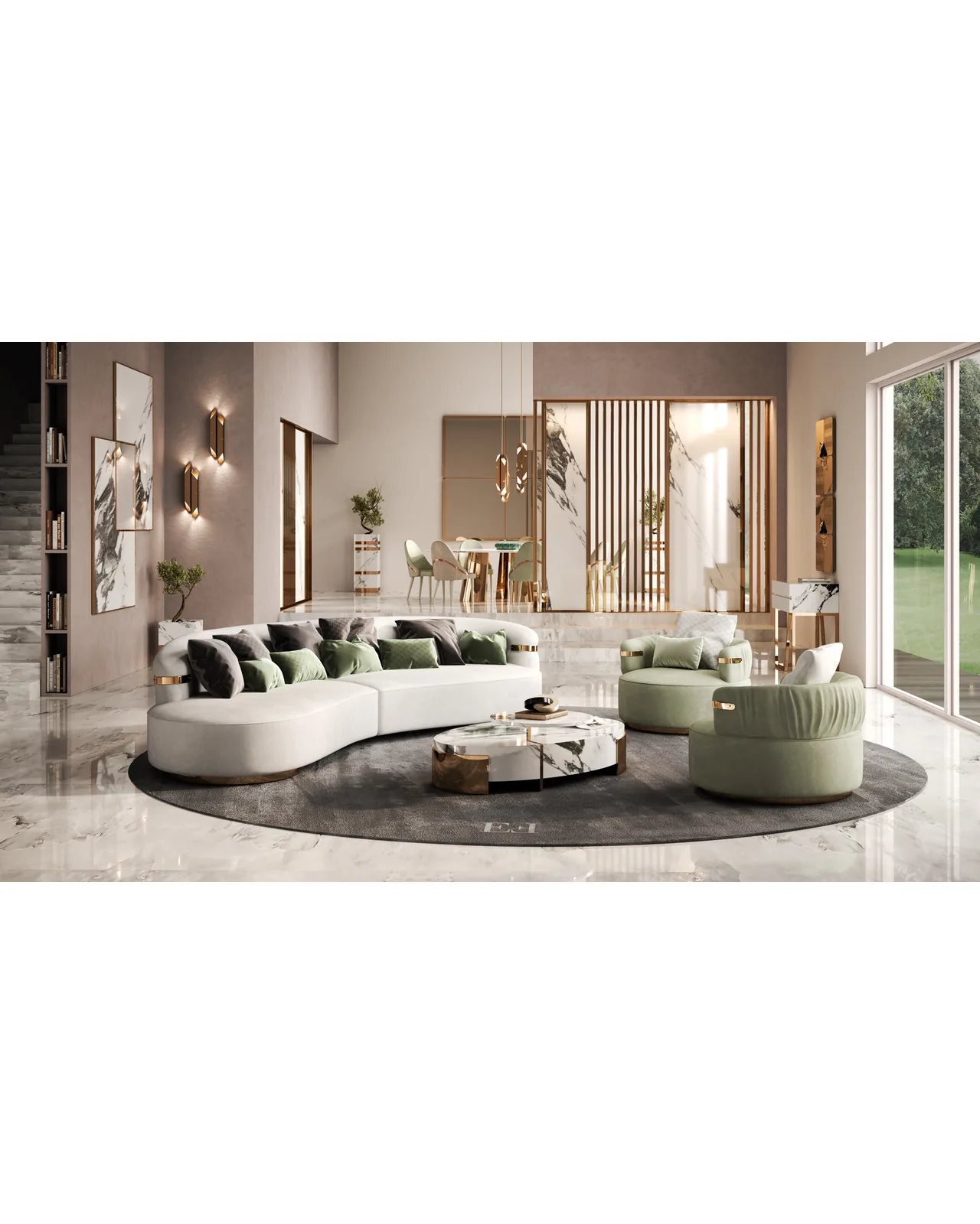 Florite Pouf by Epoque, Exence Expanse collection, Italian pouf in a modern living room, photo 2 of 3