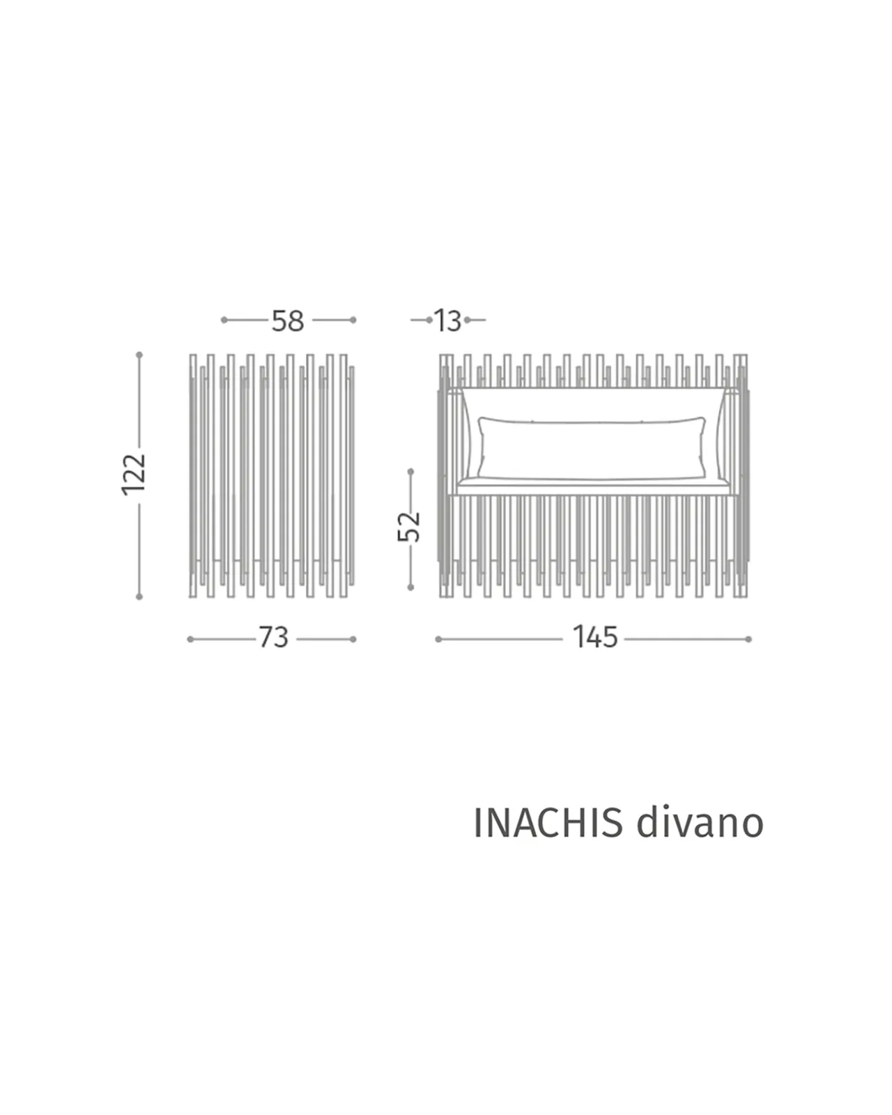 Inachis Sofa by Epoque, Exence collection, sofa technical drawing with dimensions, photo 3 of 3