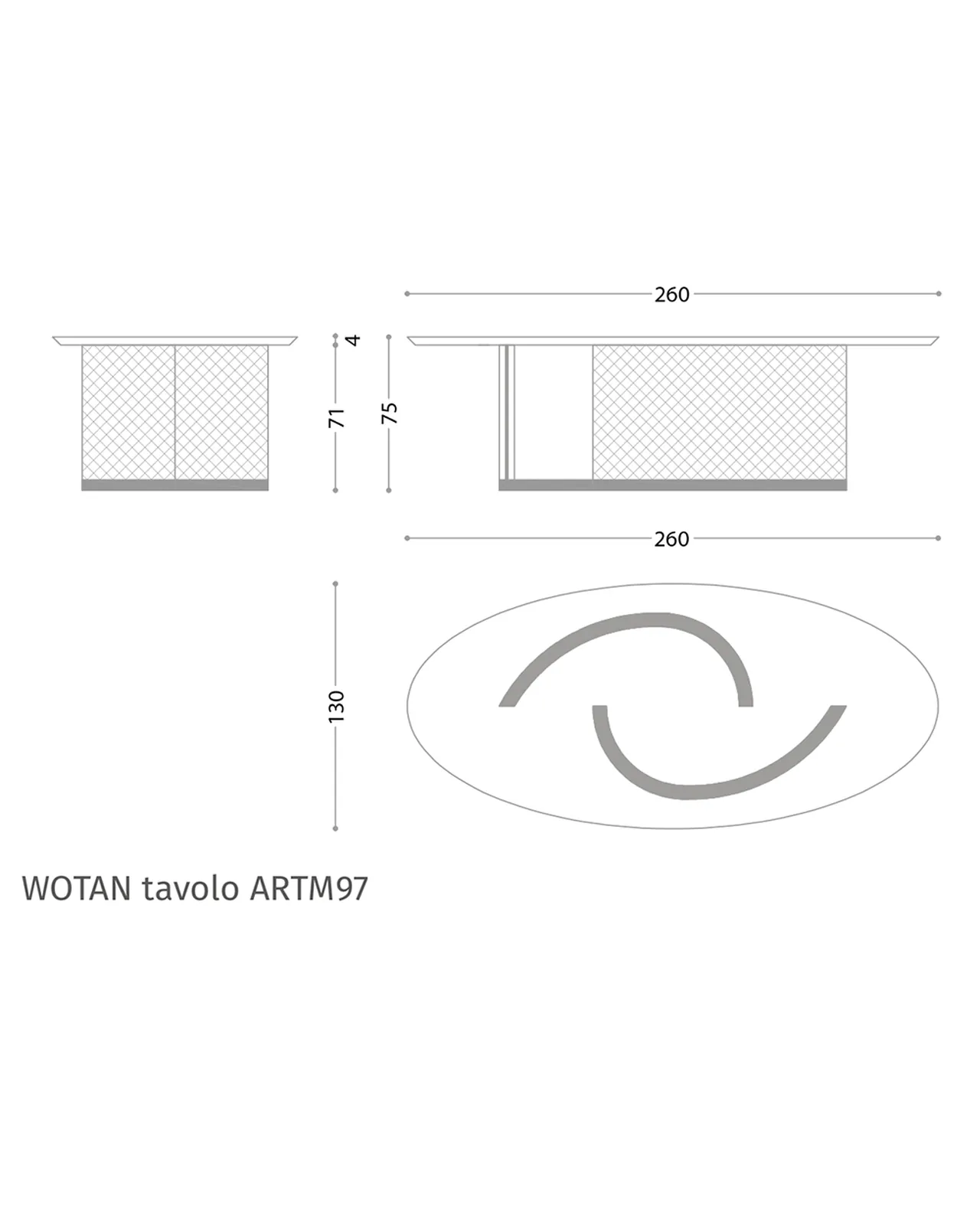 Wotan Dining Table by Epoque, Exence collection, dining table technical drawing with dimensions, photo 4 of 4