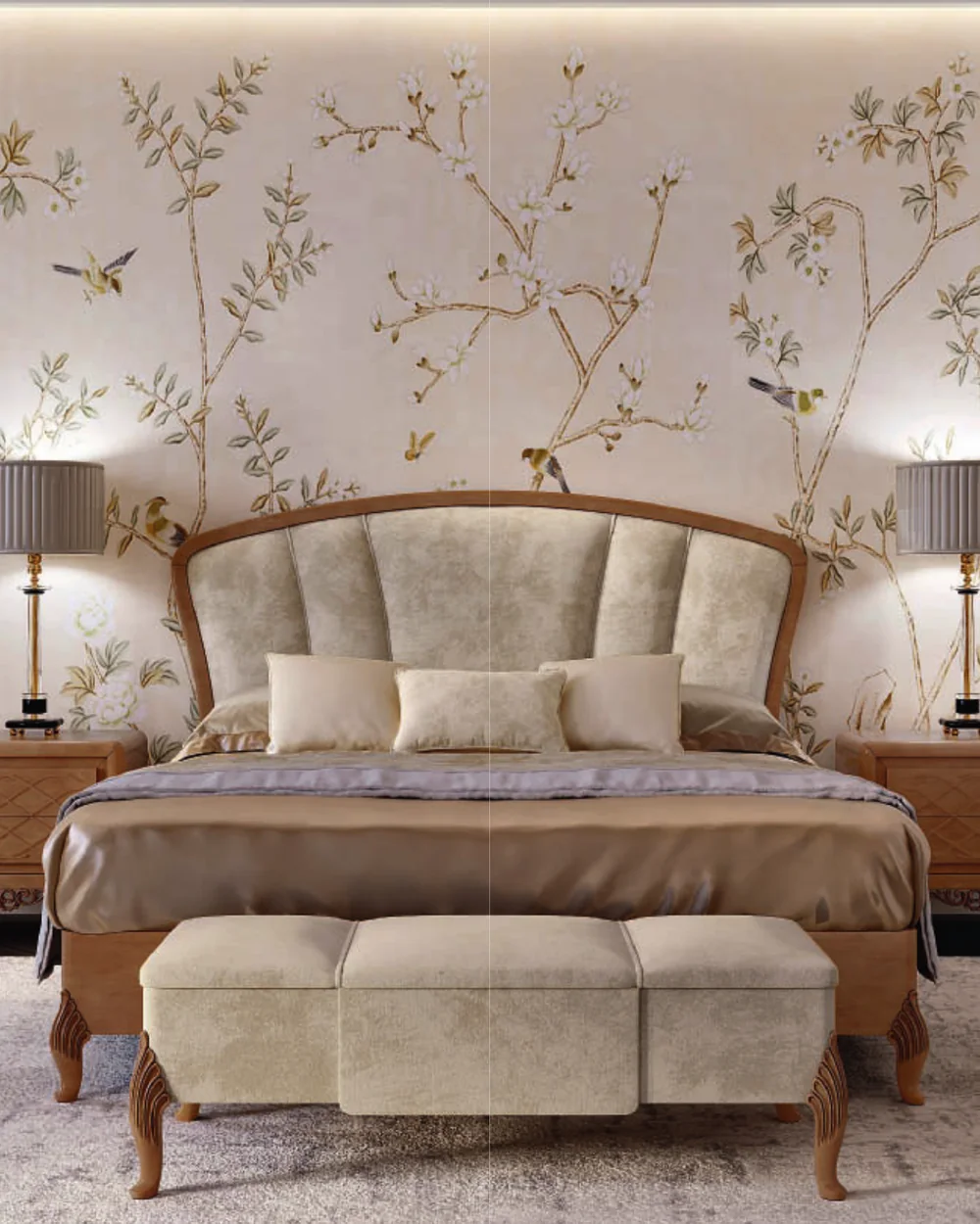 Ocean Arched Bed, Wood Frame, Hand-carved legs by Francesco Pasi, in an interior setting, photo 1 of 1