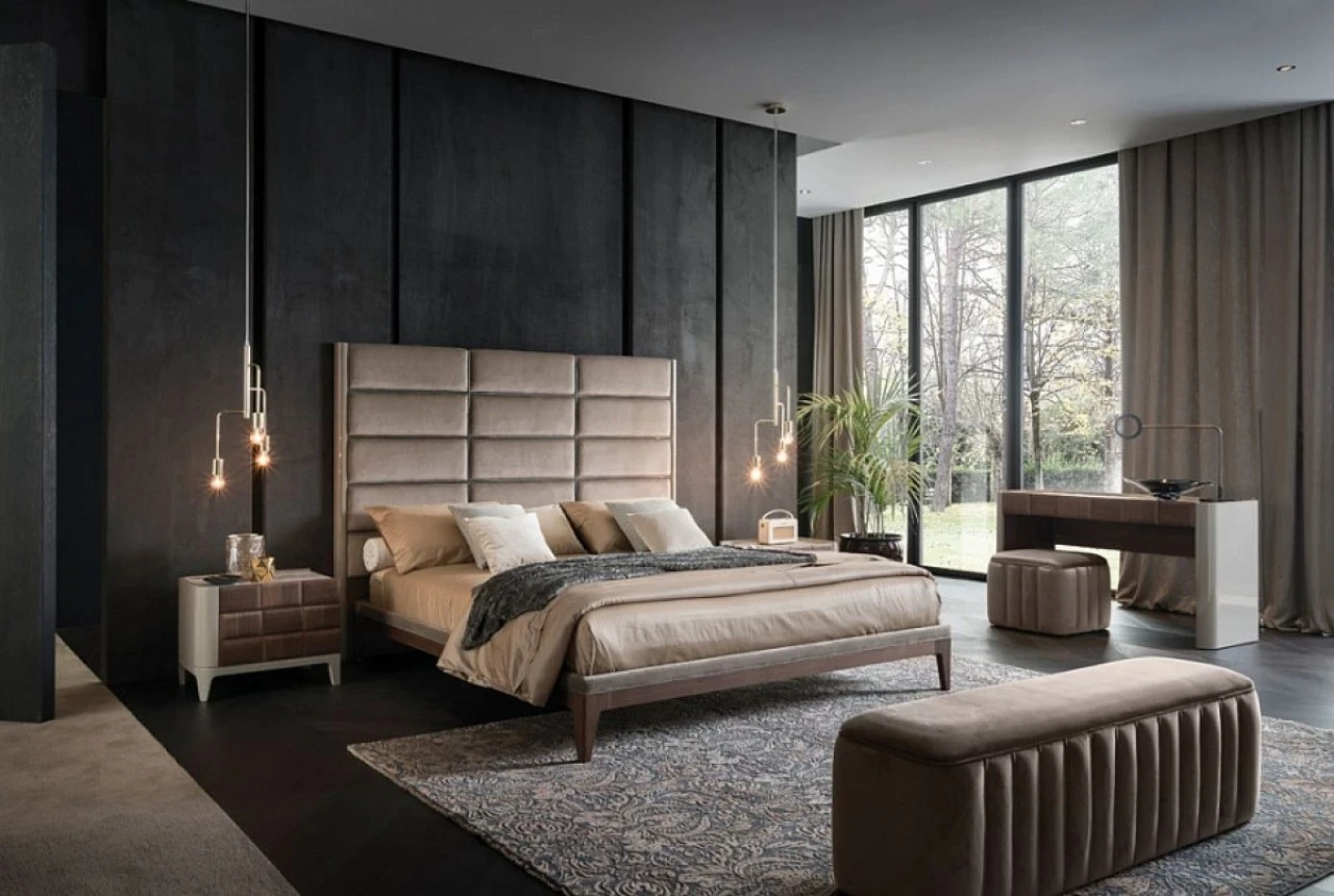 Dama bed with upholstered frame, luxury modern bedroom furniture from Italy