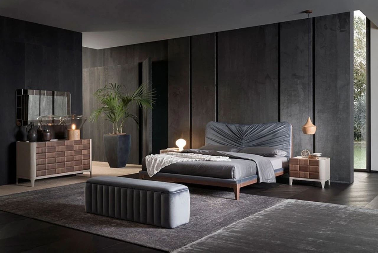 Dama upholstered bed, contemporary bedroom furniture made to order in Italy