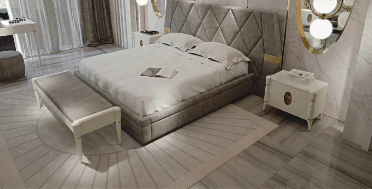 Ellipse upholstered bed 9050, for modern king bedroom sets, made in Italy