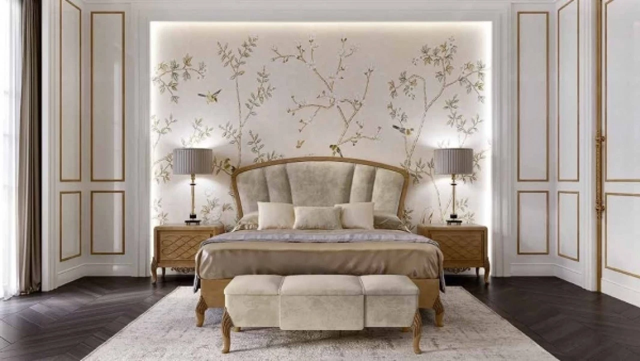 Ocean bed 8001 with bedside table 8014, from a modern bedroom collection made in Italy