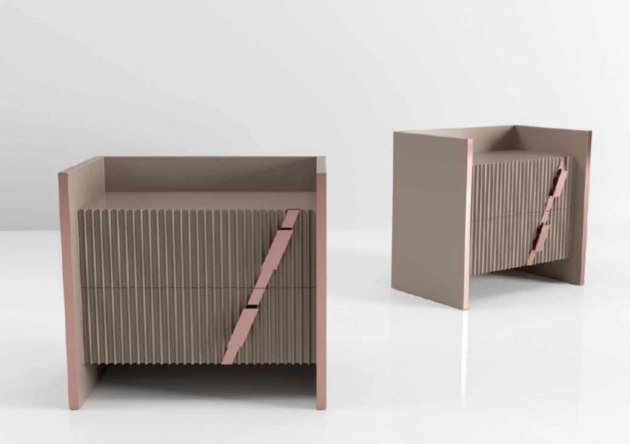 Mochi bedside table with pleated front, from a modern bedroom collection made in Italy