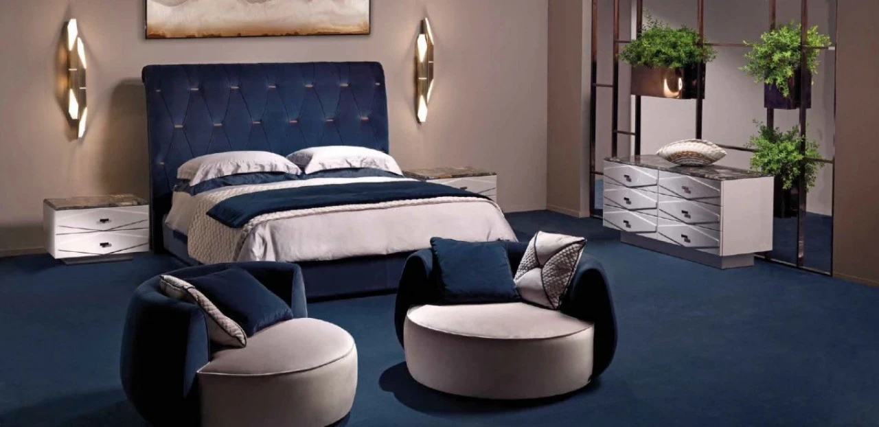 Nefrite buttoned bed, luxury modern bedroom furniture from Italy