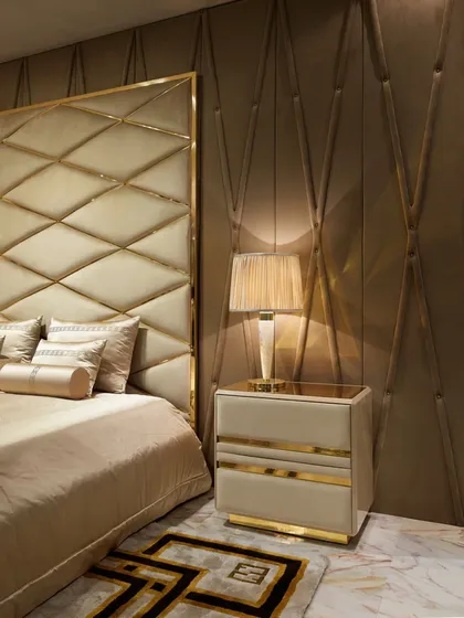 High End Modern Taupe Soft Velvet Bed Gattopardo, luxury bedroom sets