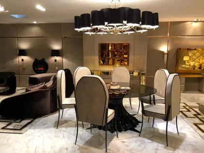 Exclusive Spider Pedestal Large Glass Dining Table Gattopardo, italian home furnishings