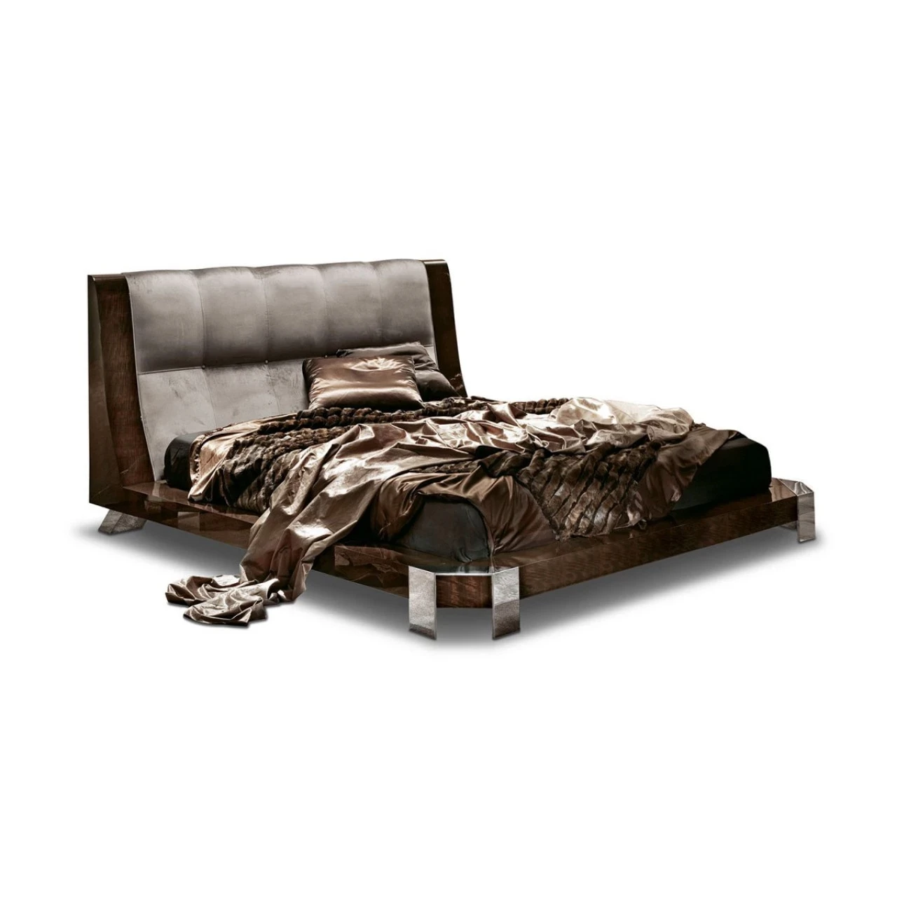 Vogue bed in high-gloss eucalyptus, modern bedroom furniture made to order in Italy