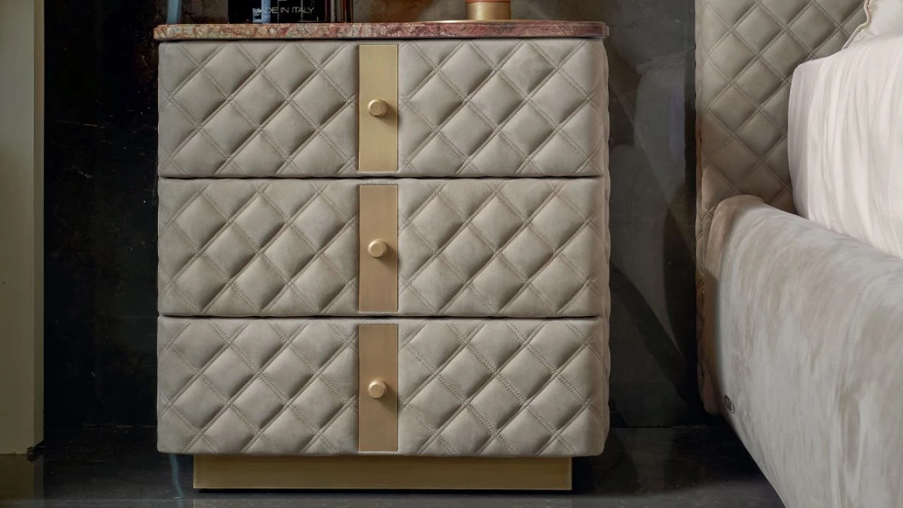 Alfred nightstand with 3 drawers, luxury modern bedroom furniture from Italy