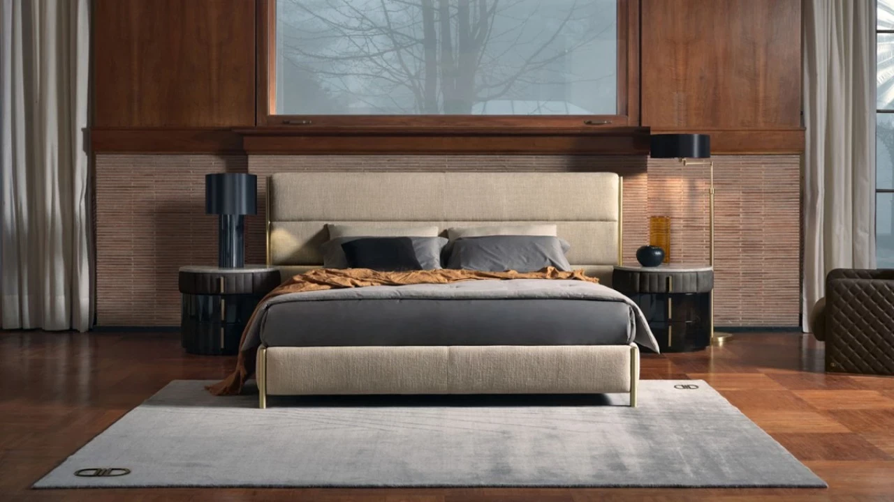 Flag upholstered double bed, for modern bedroom sets made in Italy
