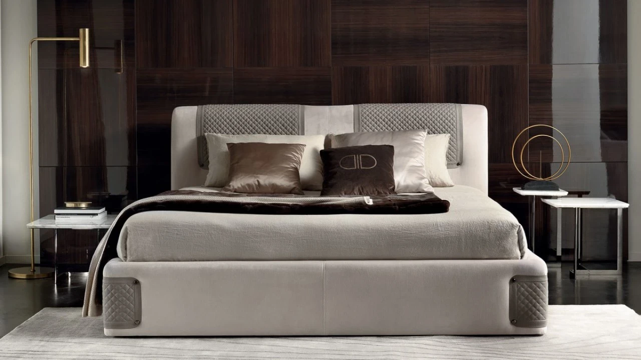 Julius upholstered bed, in a modern bedroom furniture set from Italy