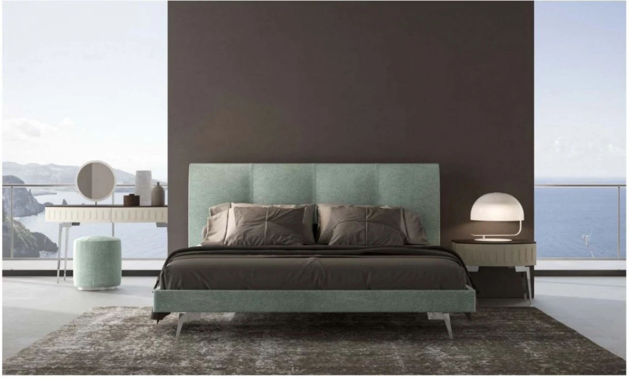 Oceano bed in natural colours, in a modern bedroom furniture set from Italy