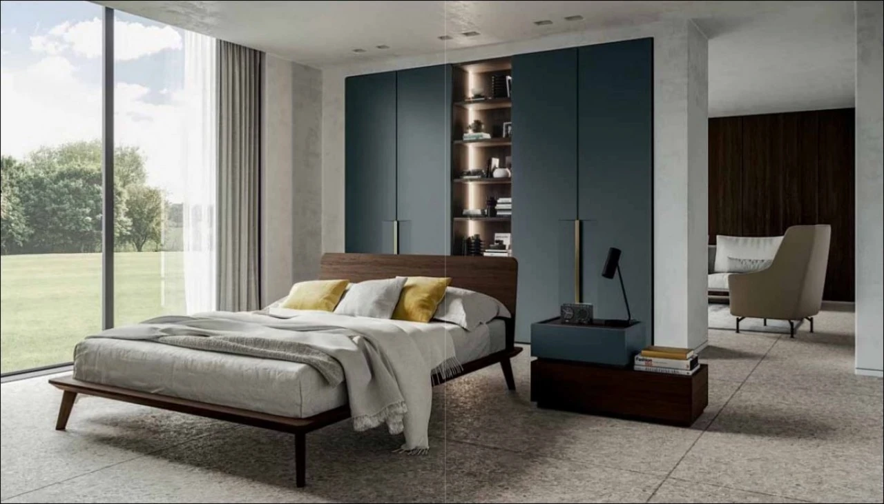 Freccia wardrobe in matt lacquer, in a modern bedroom furniture set from Italy