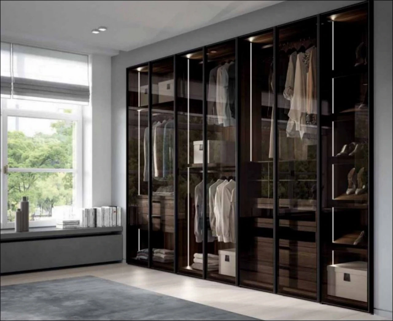 Glass wardrobe, modern bedroom furniture made to order in Italy