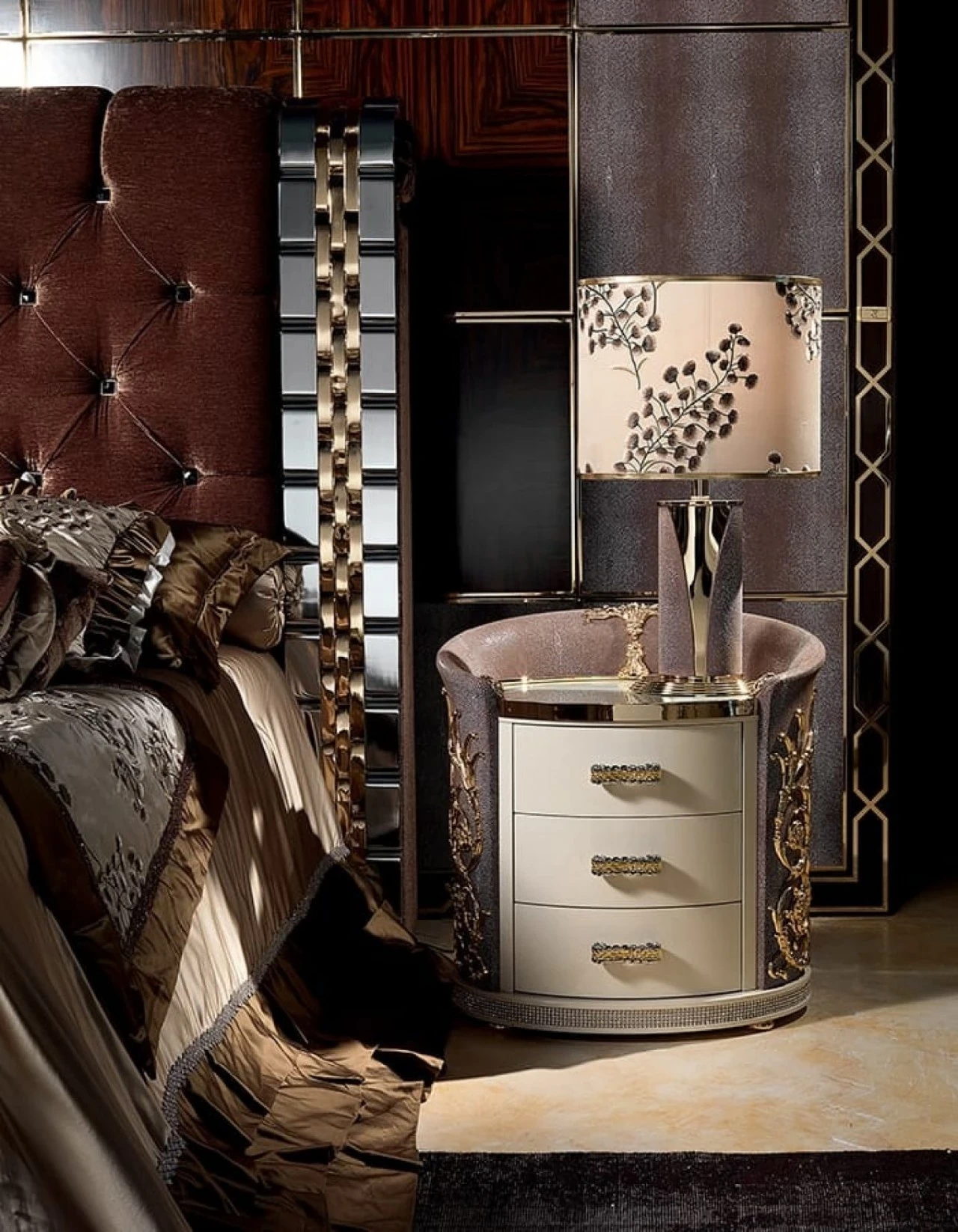 Lilium leather bedside table, for a luxury classic bedroom made to order