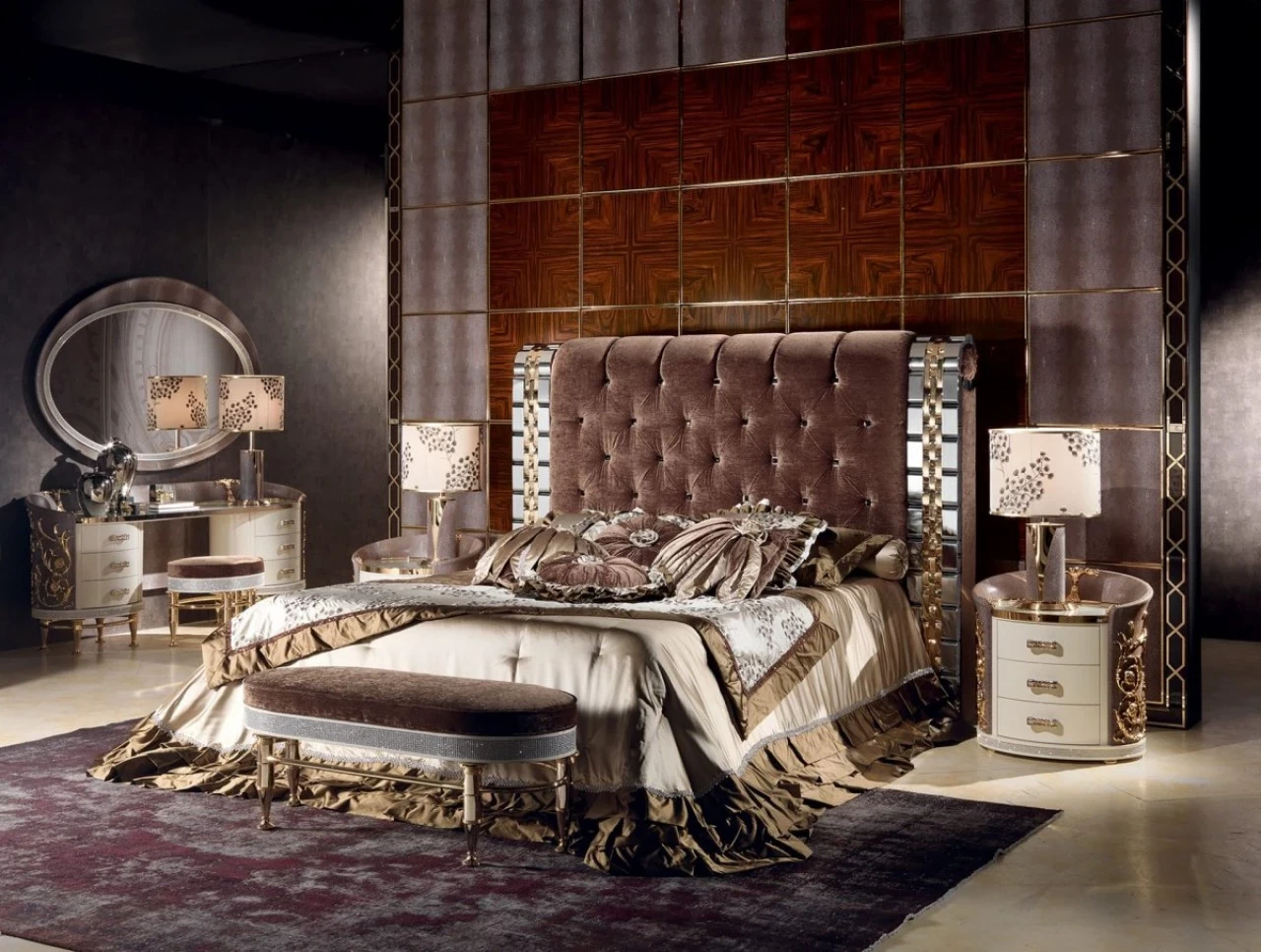Lilium royal bedroom composition, classic bedroom furniture in leather and gold