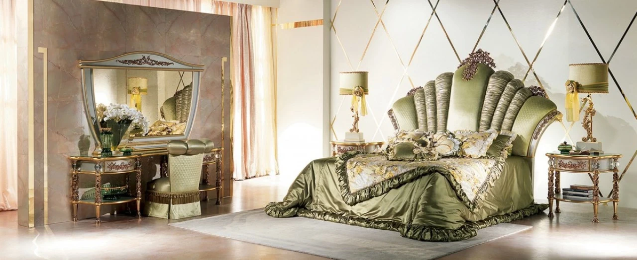 Essence bedroom with brass details, classic bedroom furniture made to order in Italy